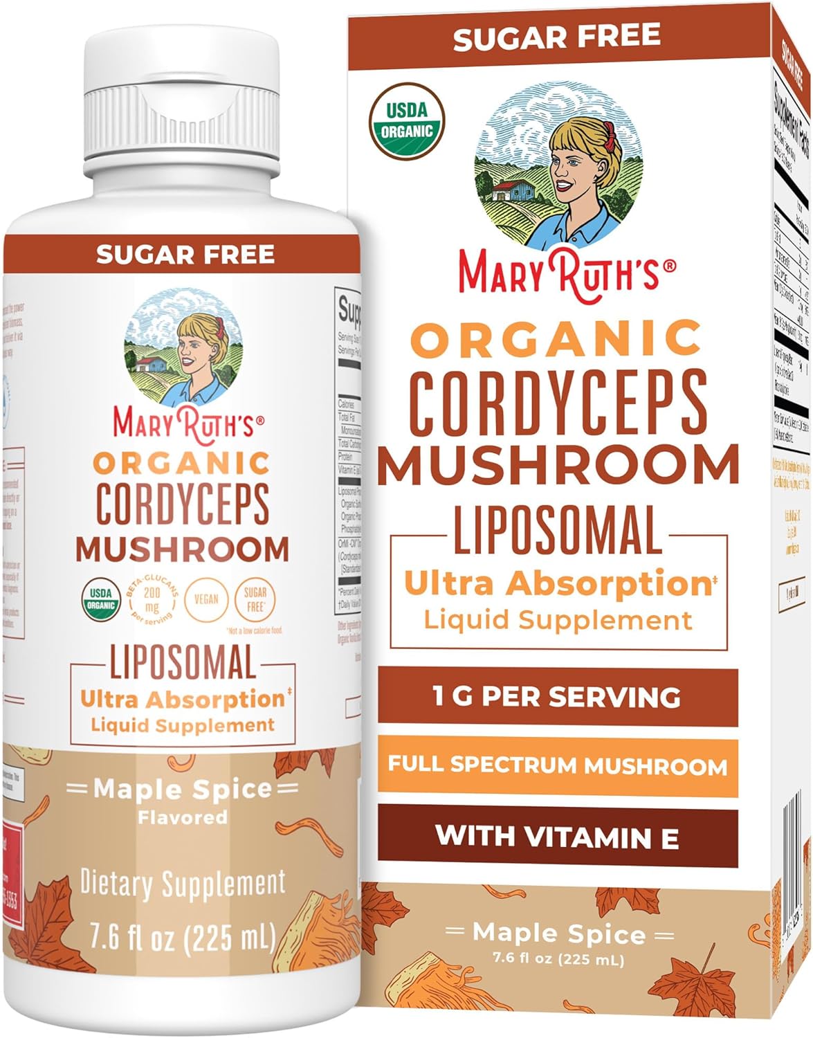 Organic Cordyceps Mushroom Supplement By Maryruth'S | Ultra Absorption Liposomal | Full Spectrum Mushroom | 200Mg Beta-Glucans Per Serving | Usda Organic | Vegan | 7.6 Oz | 15 Servings