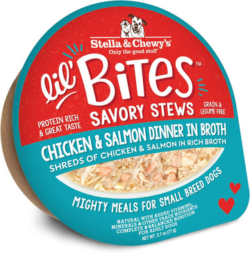 Stella & Chewy'S Lil Bites Savory Stews For Small Breeds Chicken & Salmon Dinner In Broth, 2.7 Oz. Cups (Pack Of 12)