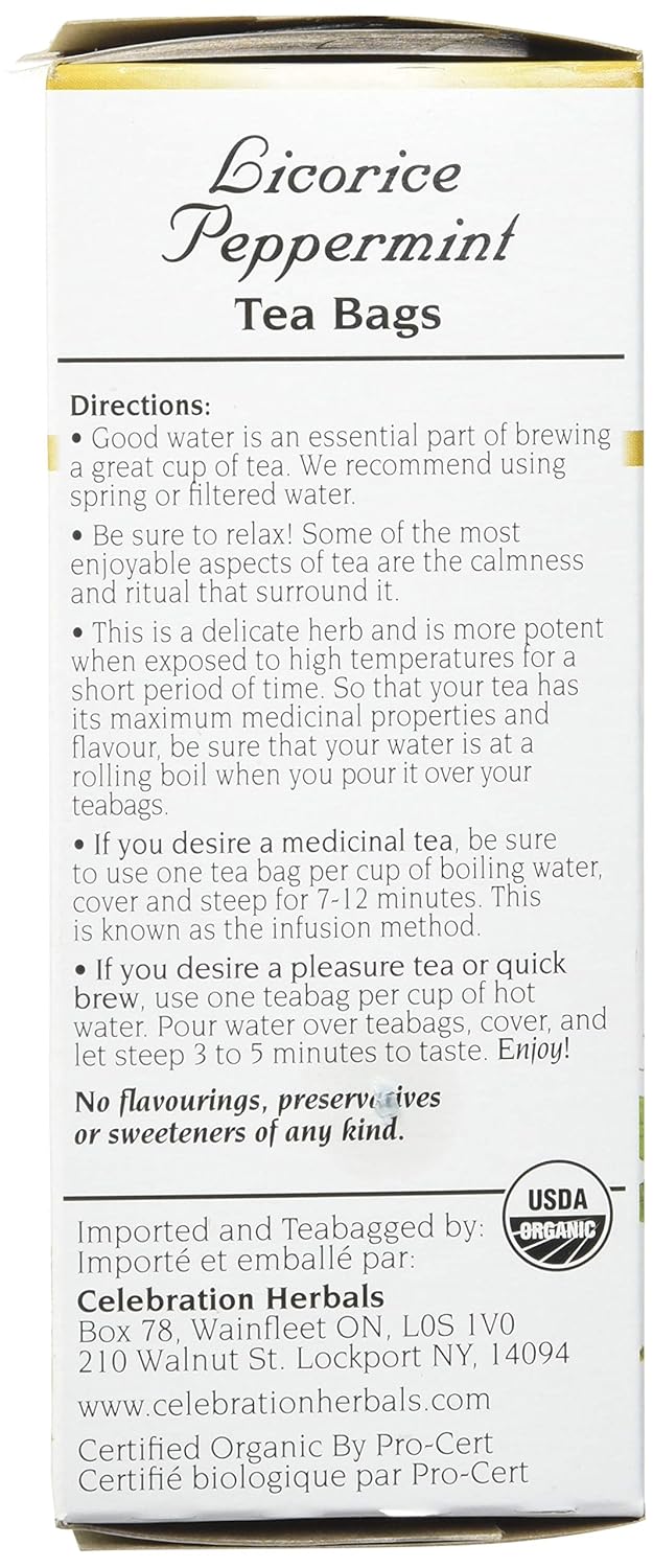 Celebration Herbals Organic Tea Licorice Peppermint, 24 Ct : Grocery & Gourmet Food