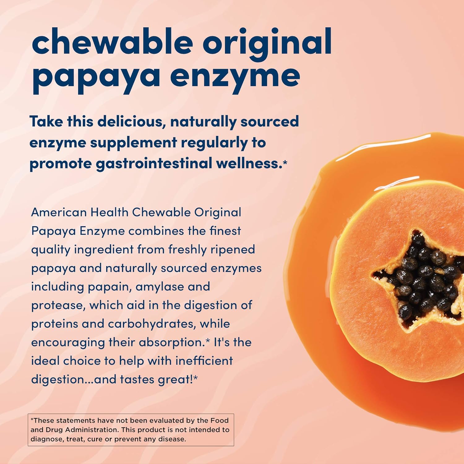 American Health Chewable Multi-Enzymes, Original Papaya, 250 Count : Health & Household