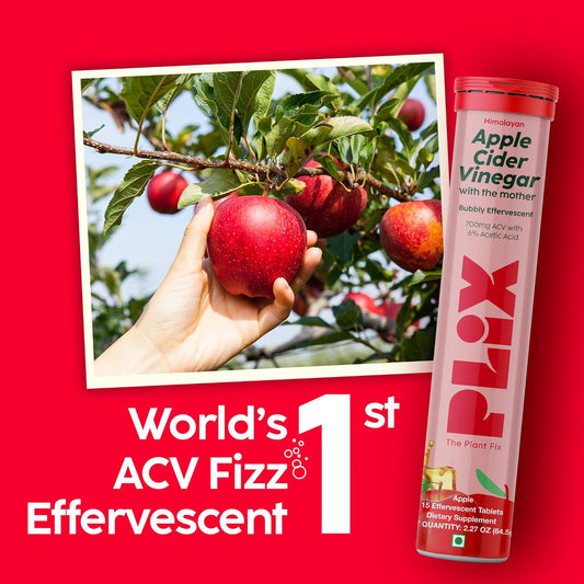 Plix Apple Cider Vinegar Effervescent Tablets With The Mother, 700Mg Acv With Vit B12, B6, Pack Of 4 | Vegan, No Added Sugar, Non-Gmo & Gluten-Free