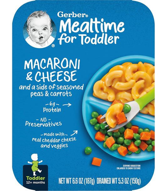 Gerber Mealtime For Toddler Macaroni & Cheese With Side Of Seasoned Peas & Carrots, Made With Real Cheddar Cheese & Farm Grown Veggies (6.6 Ounce (Pack Of 12))