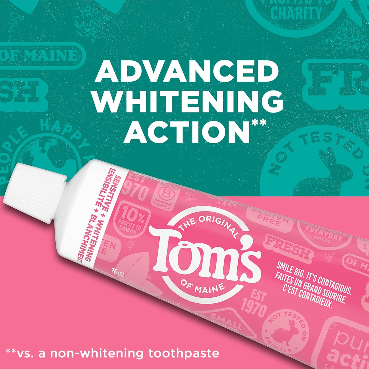 Tom's of Maine Sensitive + Whitening Fluoride Free Toothpaste,Soothing Mint 4.0 oz 3-Pack : Health & Household