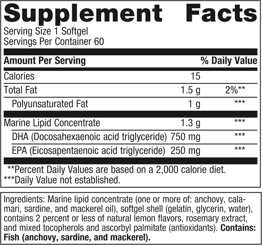 Metagenics Omegagenics Fish Oil Neuro 1000 Mg - 750 Mg Dha - 250 Mg Epa - Brain Health & Heart Health* - Non-Gmo & Gluten-Free - No Fishy Taste - 60 Softgels