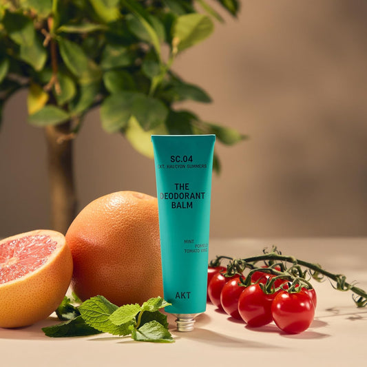 Akt, The Deodorant Balm. Award Winning, Multi-Use, Natural Deodorant. Plastic Free. Gender Free. Aluminium Free. 100% Effective — 1 Tube Lasts Up To 3 Months. Sc.04 Halcyon Summers. 50Ml