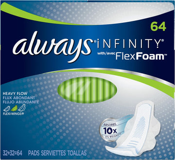 Always Infinity Heavy With Wings, Unscented Pads 64 Count