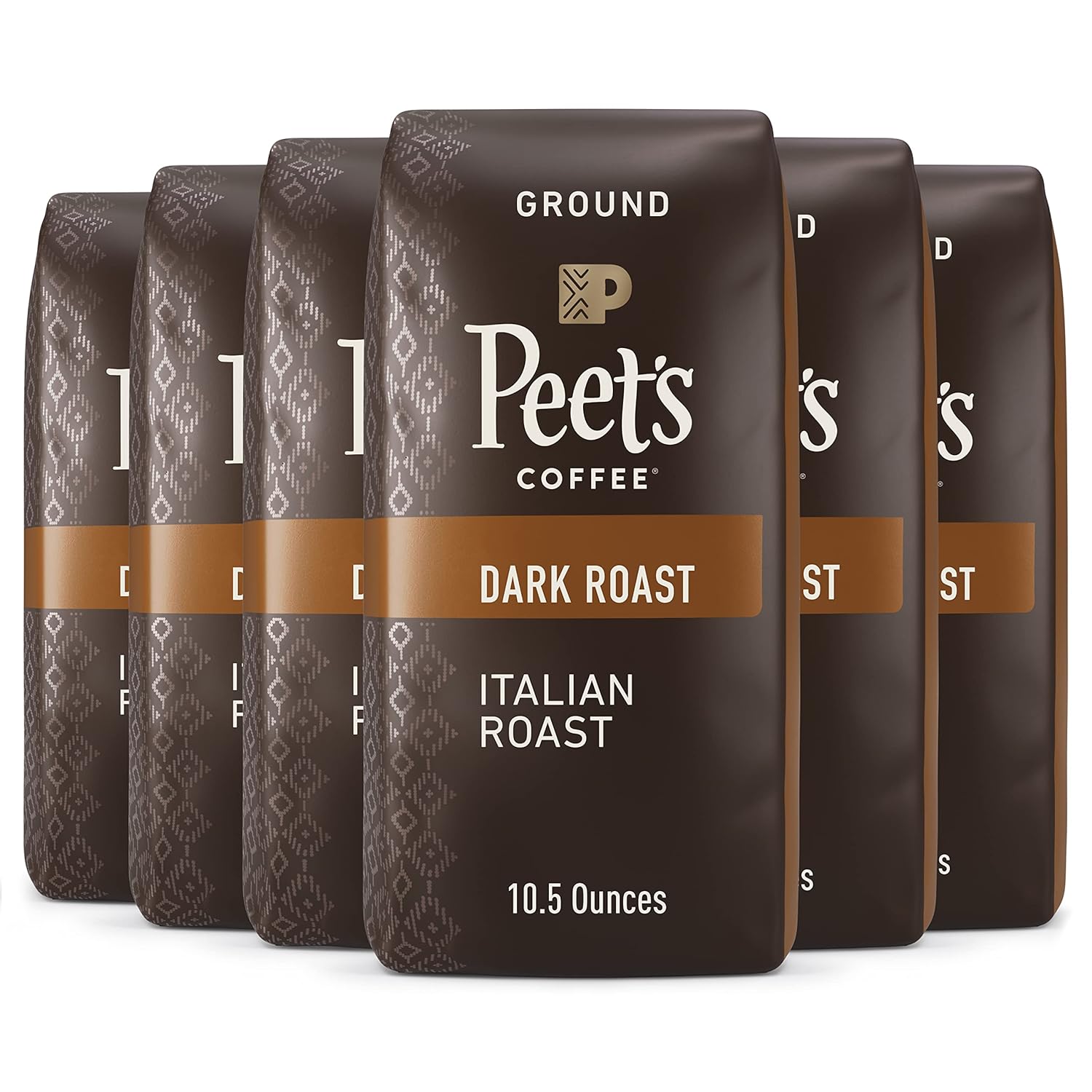 Peet’s Coffee, Dark Roast Ground Coffee - Italian Roast 63 Ounces (Six Bags of 10.5 Ounce)