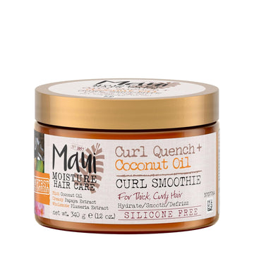 Maui Moisture Curl Quench + Coconut Oil Hydrating Curl Smoothie, Creamy Silicone-Free Styling Cream For Tight Curls, Braids, Twist-Outs & Wash & Go Styles, Vegan & Paraben-Free, 12 Ounce