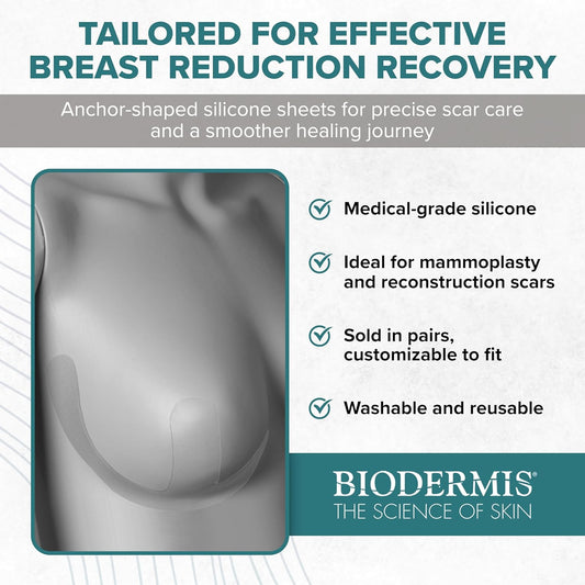 Epi-Derm Mastopexy Anchor Shape Silicone Tape – Anchor Design Tailored For Breast Reduction Recovery - Helps Smooth & Fade Scars – Premium-Grade Silicone, Reusable & Washable – Clear, 5-Pairs
