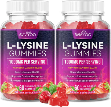 L-Lysine 1000Mg Gummies For Immune Support & Skin Health - High Potency Vegan Gummies, Sugar-Free, Natural Berry Flavor, Gluten-Free Chewable Supplement For Adults & Kids - 60 Gummiess