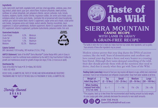Taste Of The Wild Sierra Mountain Canine Recipe With Lamb In Gravy 13.2Oz