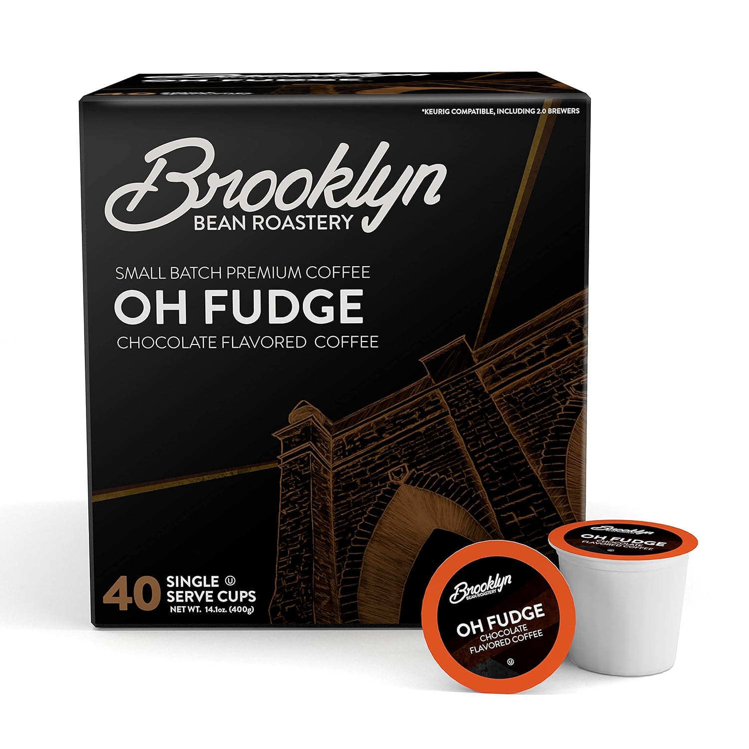 Brooklyn Beans Oh Fudge Gourmet Coffee Pods - Compatible With Keurig K Cup Brewers Including 2.0 Machines, 40 Count, Rich Chocolate Flavored