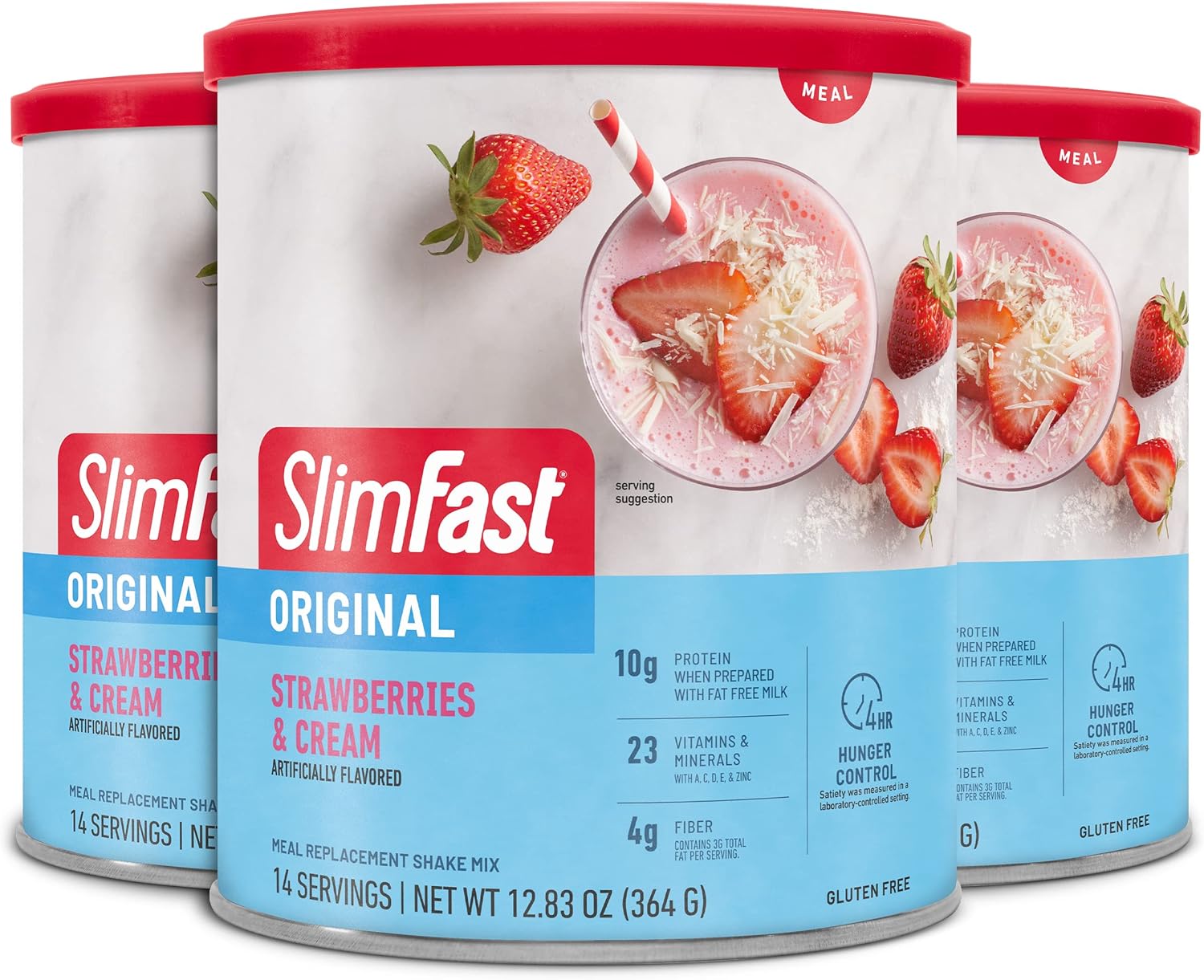 Slimfast Meal Replacement Powder, Original Strawberries & Cream, Shake Mix, 10G Of Protein, 14 Servings (Pack Of 3) (Packaging May Vary)