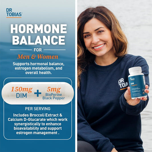 Dr. Tobias Dim Complex, Hormone Balance For Women & Men, Dim Supplement With Bioperine, Broccoli Extract & Calcium D-Glucarate Estrogen Detox Balance Complex, Non-Gmo, Vegan, 60 Capsules