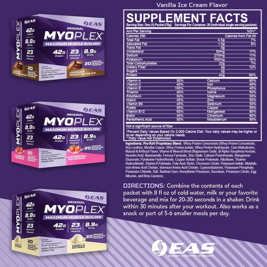 Original Myoplex Maximum Muscle Builder | Meal Replacement Protein Drink Mix | Quality Protein Blend | 42G Protein | 20 Individual Packets (Double Rich Chocolate)