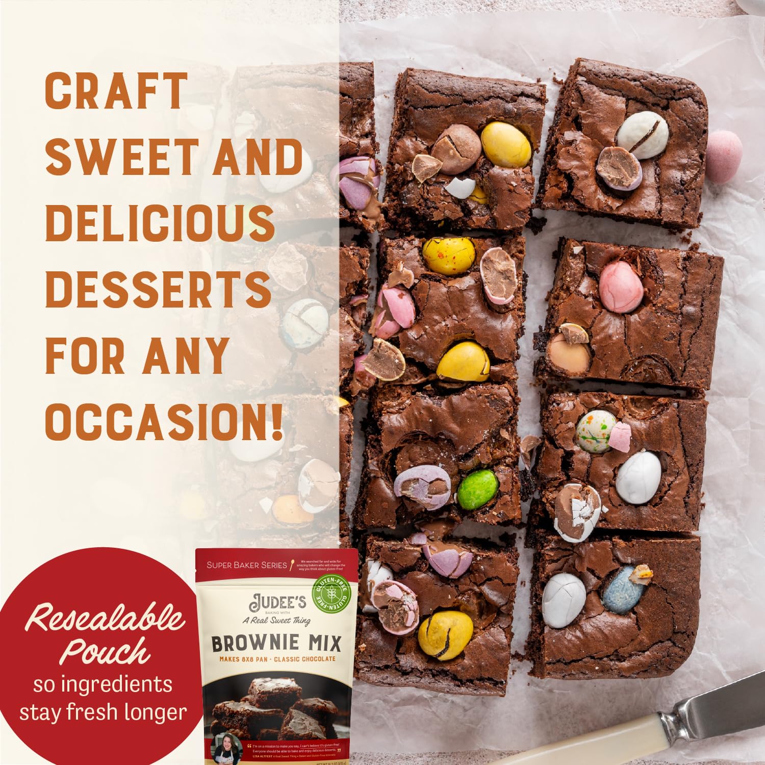 Judee's Gluten Free Brownie Mix, Super Baker Series - Makes Up to 16 Brownies with Only 2 Ingredients - Gluten Free Baked Goods - Makes a Classic Tasting Chocolate Brownie - Tasty Homemade Dessert : Grocery & Gourmet Food