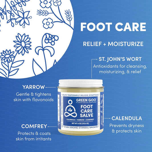 GREEN GOO Foot Care Salve, Reduces Irritation & Provides Pain Relief to Heal & Soothe Your Feet, Great for Hikers, Climbers, Parents & Teachers, 4 Ounce (Pack of 1), 92289