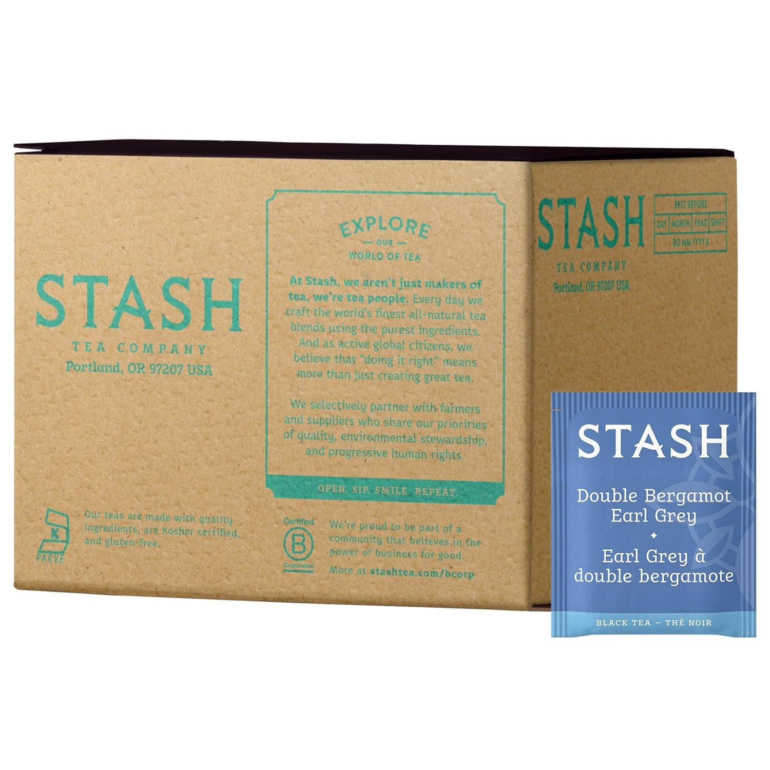 Stash Tea Double Bergamot Earl Grey Black Tea, Box Of 100 Tea Bags