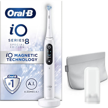 Oral-B Io8 Electric Toothbrushes For Adults, App Connected Handle, 1 Ultimate Clean Toothbrush Head & Magnetic Pouch, 6 Modes, Teeth Whitening, 2 Pin Uk Plug