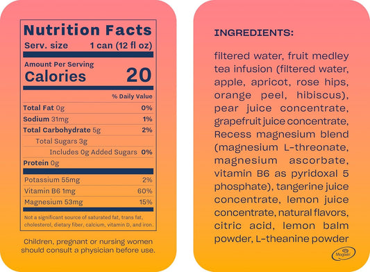 Recess Mood Magnesium & Adaptogen Drink, Relaxation Beverage, 12 Ounce (Grapefruit Tangerine, 12 Pack)