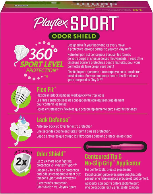 Playtex Sport Odor Shield Tampons, Super Absorbency, Unscented - 16Ct