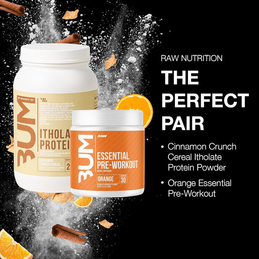 Raw Whey Isolate Protein Powder & Essential Pre-Workout Powder Bundle (Cinnamon Crunch & Orange) - Chris Bumstead Sports Nutrition Supplement For Men & Women