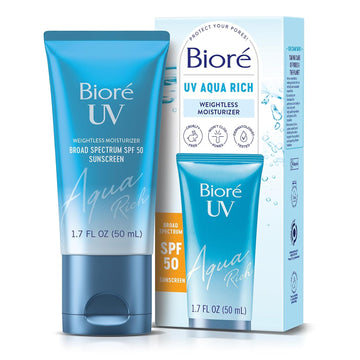 Bioré UV Aqua Rich SPF 50 Moisturizing Sunscreen for Face, Oxybenzone & Octinoxate Free, Dermatologist Tested, Vegan, Cruelty Free, For Sensitive Skin, 1.7 Oz