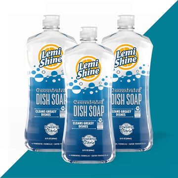 Lemi Shine Natural Liquid Dish Soap -Hard Water Stain Remover - Cuts Grease