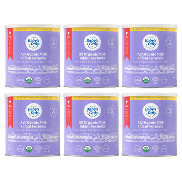 Baby'S Only A2 Organic Milk Infant Formula, A2 Milk Based Powder, Organic Baby Formula With A2 Beta-Casein Protein, Iron, Vitamin E, Vitamin D, Easy To Digest, Newborn To 12 Months Old, 21 Oz, 6 Pack