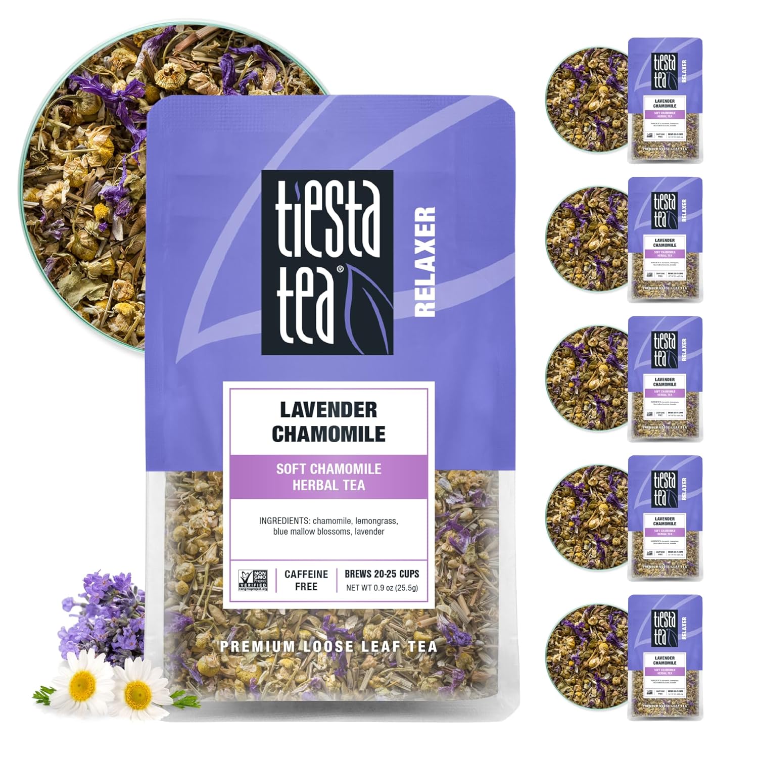 Tiesta Tea - Lavender Chamomile | Soft Chamomile Herbal Tea | Premium Loose Leaf Tea Blend | Non Caffeinated Tea | Make Hot Or Iced Tea & Brews Up To 25 Cups - 5.4 Ounce Resealable Pouch, Pack Of 6