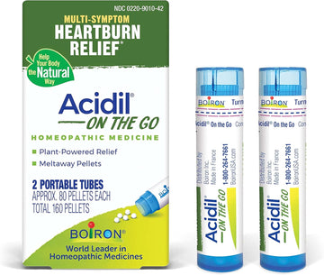 Boiron Acidil On The Go For Relief Of Acid Reflux, Heartburn, Indigestion, Bloating, And Upset Stomach - 2 Count (160 Pellets)