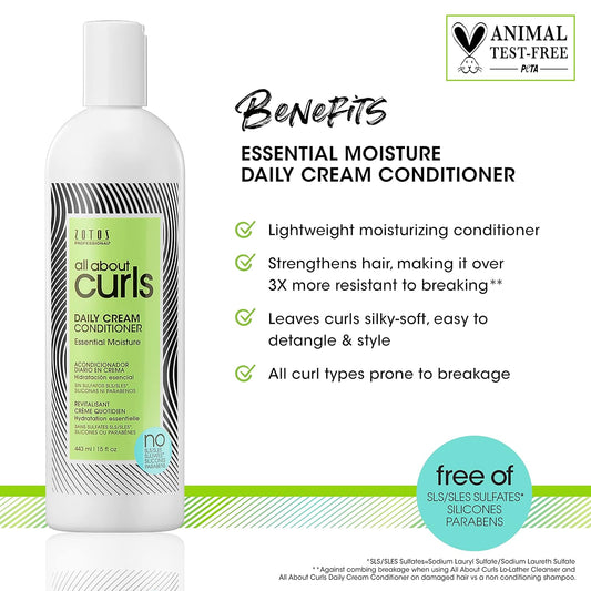 All About Curls Daily Cream Conditioner Essential Moisture For All Curly Hair Types | Strengthens | 3X Resistance To Breaking | Cruelty-Free & Sulfate-Free (2 Sizes)