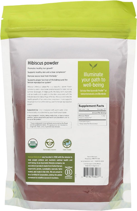 Banyan Botanicals Hibiscus Flower Powder 1 lb - USDA Organic - Hibiscus sabdariffa - for Hair, Skin, & Women's Health
