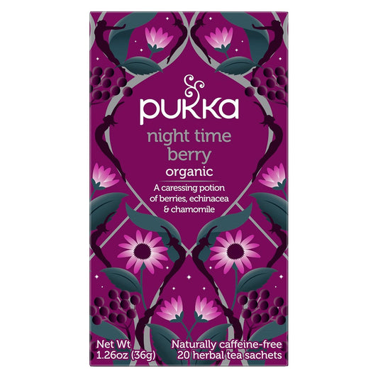 Pukka Organic Tea Bags, Night Time Berry Herbal Tea With Chamomile, Echinacea, And Elderberry, Perfect For Overnight Wellness, 20 Count (Pack Of 3), 60 Tea Bags