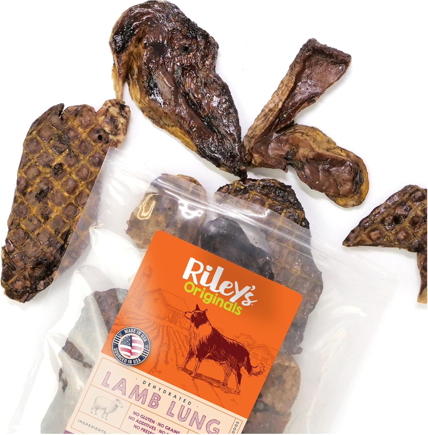 Riley'S Premium Dehydrated Lamb Lung Dog Treats - Sourced In Usa, Made In Usa - Air Dried Crunchy & Delicious Lamb Dog Treats - 6 Oz