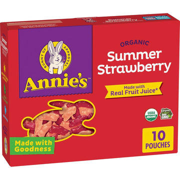 Annie'S Organic Bunny Fruit Flavored Snacks, Summer Strawberry, Gluten Free, 10 Pouches, 7 Oz