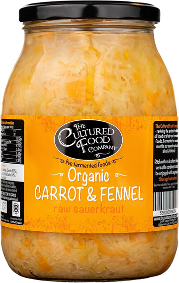 The Cultured Food Company - Organic Carrot & Fennel Sauerkraut 400G Jar X 2-100% Natural - Raw & Unpasteurised - Probiotic Rich - Traditionally Fermented Cabbage - Handmade - No Preservatives