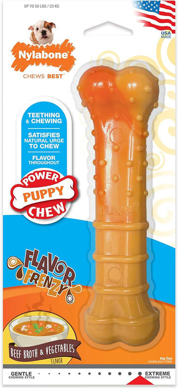 Nylabone Puppy Power Chew Toy - Tough And Durable Puppy Chew Toy For Teething - Puppy Supplies - Beef Broth & Vegetable Flavor, Small (1 Count)