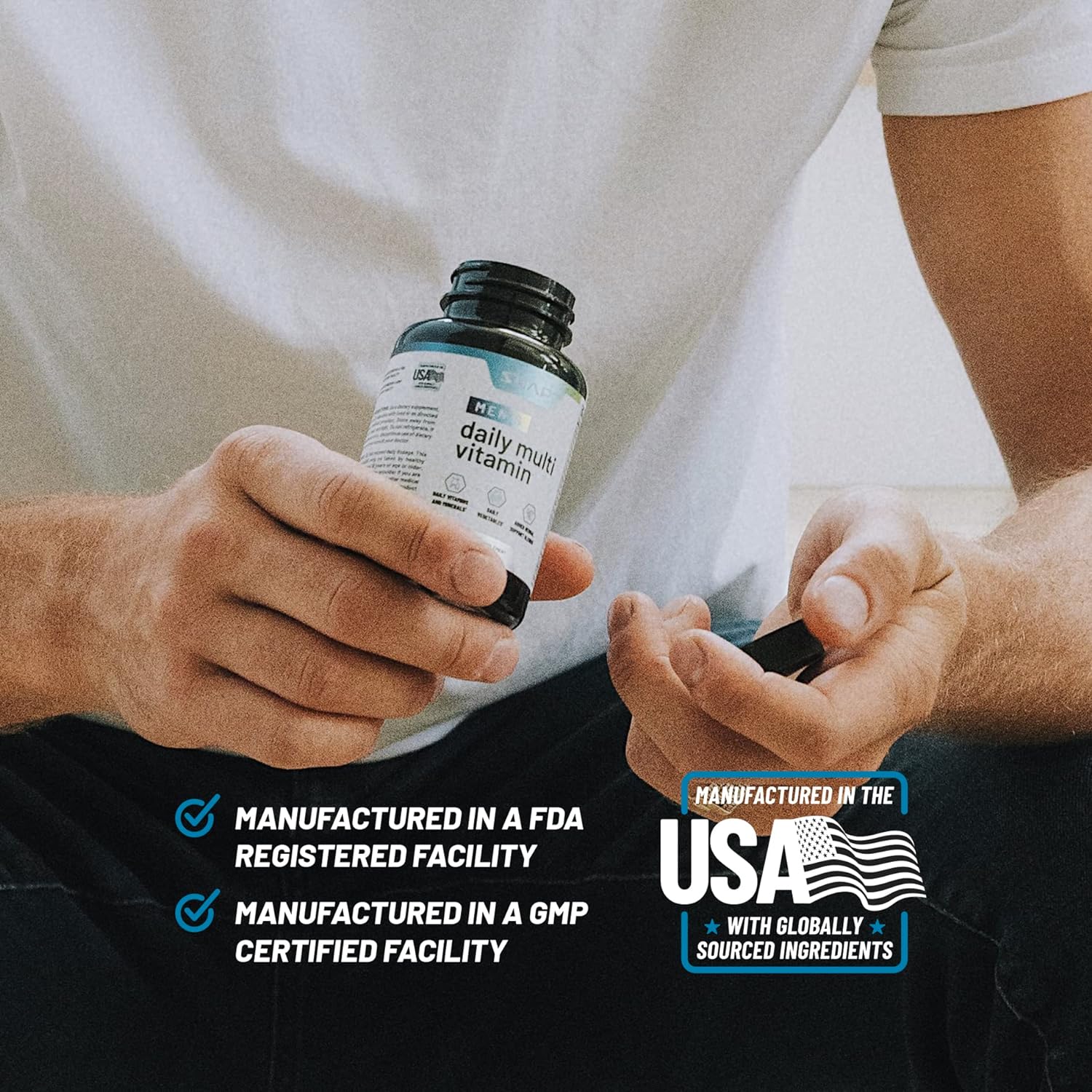 Snap Supplements Men's Multivitamins - Daily Vitamins & Minerals for Men - Vitamin D, B12, Zinc, Herbs & Vitamin C for Energy & Immune Support, Multivitamin for Men, 60 Capsules : Health & Household