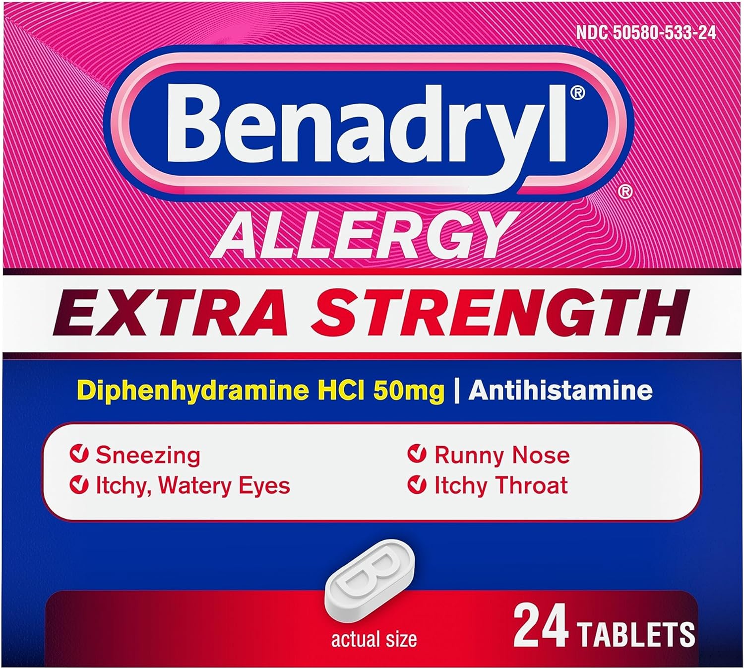 Benadryl Extra Strength Allergy Relief, 50mg Diphenhydramine Tablets - 24ct