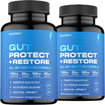 Gut Protect + Restore | Probiotics W/Digestive Enzymes For Colon Cleanse & Bloating Relief | Gut Health Supplement With Postbiotics & Prebiotics | Gut Cleanse For Women & Men | 180 Vegan Capsules