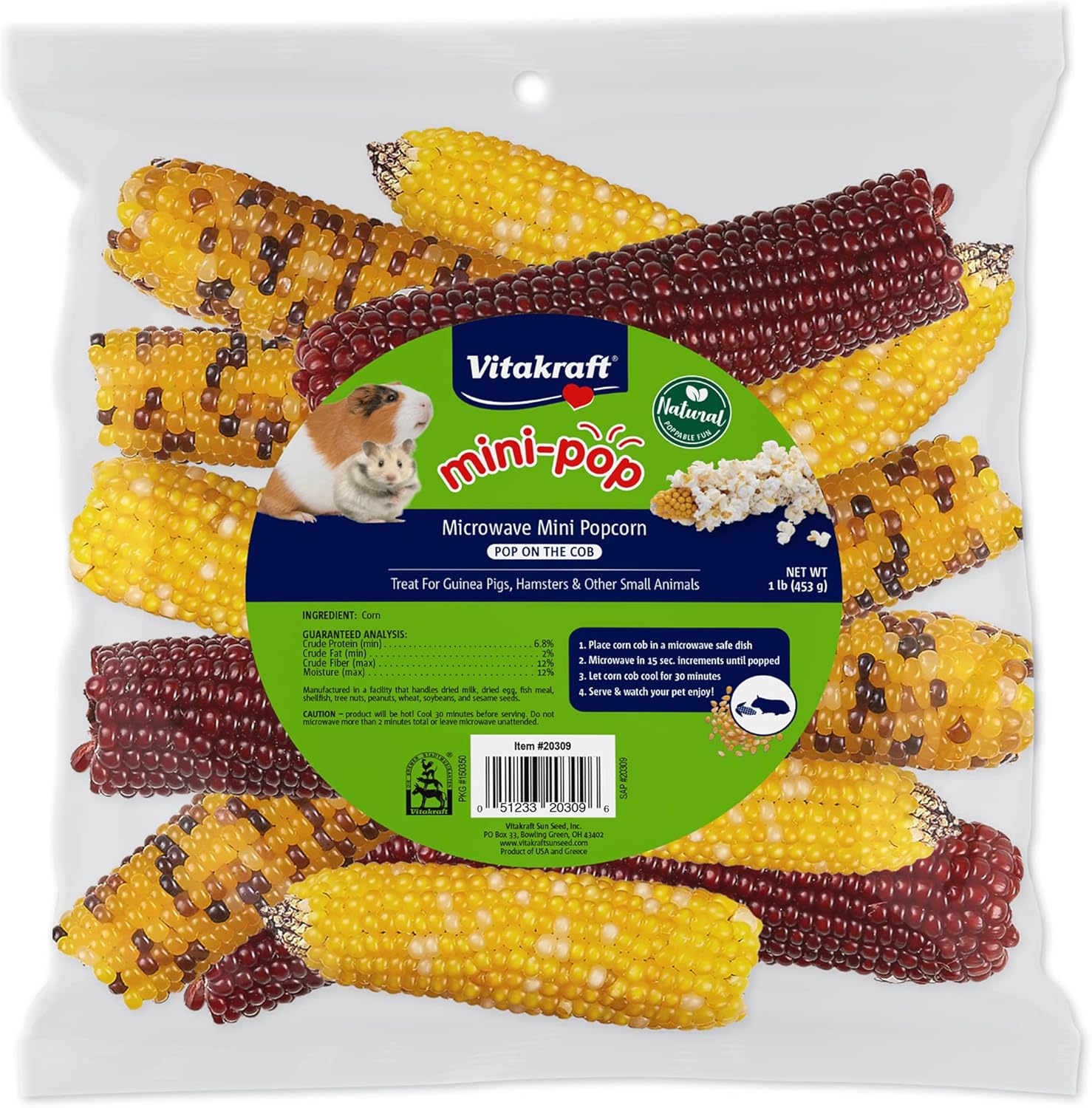 Vitakraft Mini Pops Treat For Small Animals - 100% Real Corn Cob - Supports Healthy Teeth - 1 Lb