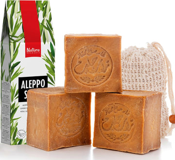 Natura Germania® 3 X Approx. 200 G Original Aleppo Soap 90% Olive Oil, 10% Laurel Oil