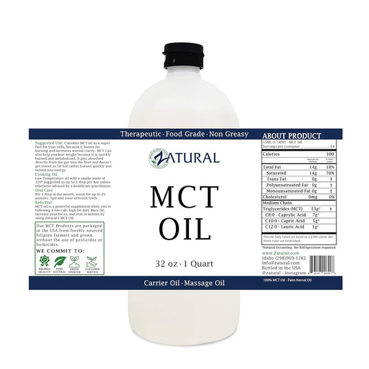 Pure Mct Oil, Carrier Oil, Massage Oil, Hydrating Oil, Hair Oil, Food And Therapeutic Grade, 32 Oz