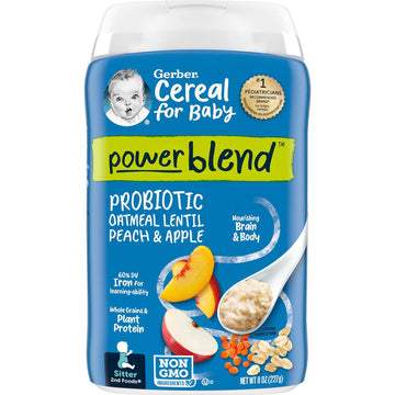 Gerber Baby Cereal 2nd Foods Probiotic, Powerblend, Oatmeal Lentil Peach Apple, 8 Ounce (Pack of 6)