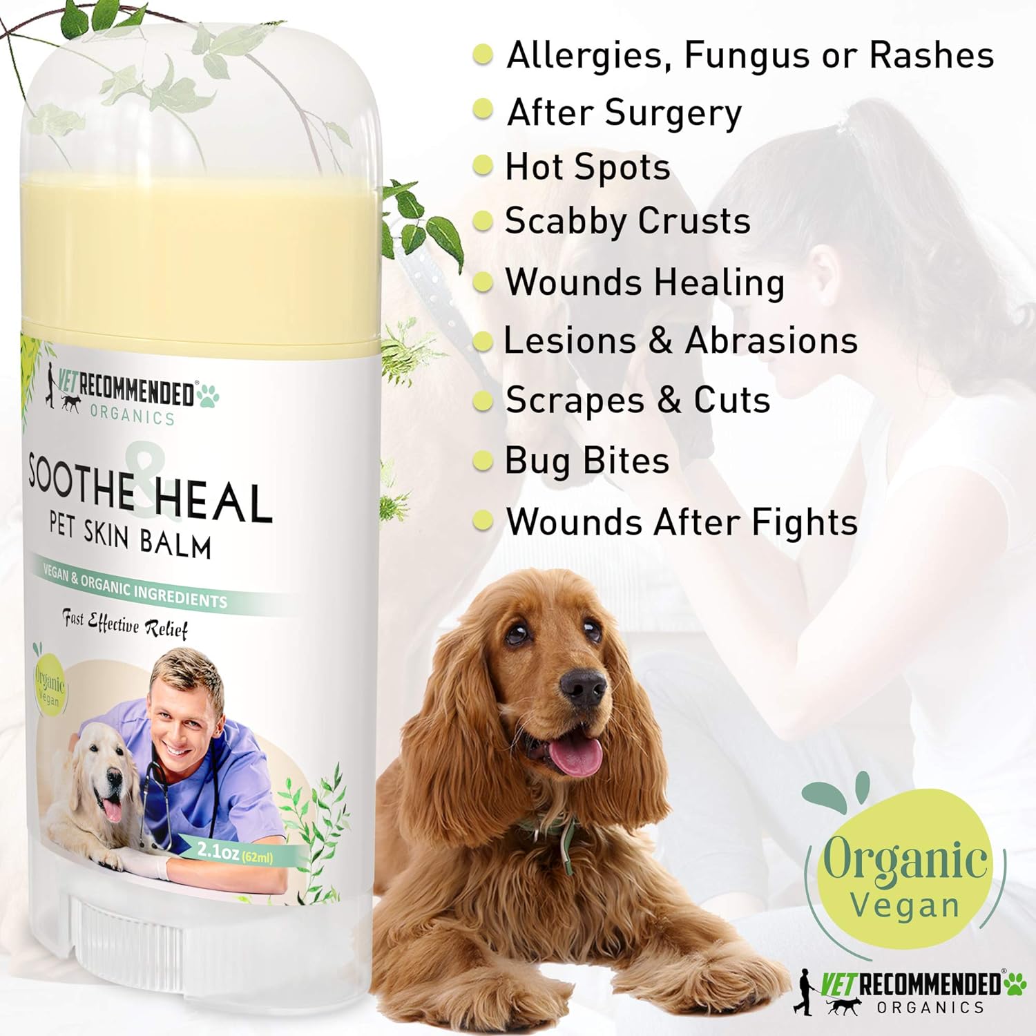 Soothe & Heal Balm for Dogs and Cats (2.1oz) - Organic and Vegan Ingredients to Relieve Skin Irritations Fast. Natural Hot Spot Treatment for Dry Itchy Skin. All Skin, Snout and Paws. USA Made : Pet Supplies