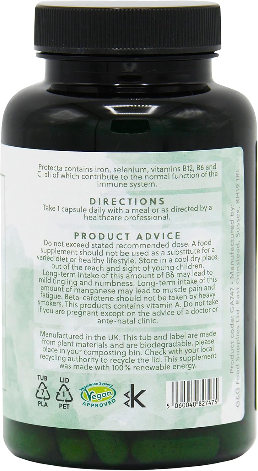 Protecta Immune Formula Supplement | 90 Vegetarian Capsules | Contributes Towards The Normal Function of The Immune System | Vitamin A, B, C, D | Mineral Complex | G&G Vitamins : Amazon.co.uk: Health & Personal Care
