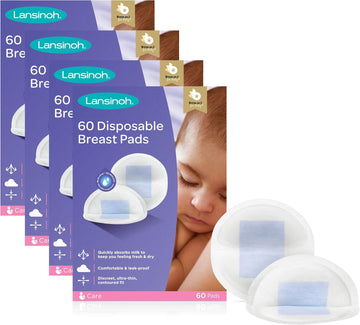 Lansinoh Disposable Breast Pads Pack of 240 for nursing breastfeeding mothers, essential for hospital bag, thin super absorbent layers, discreet fit