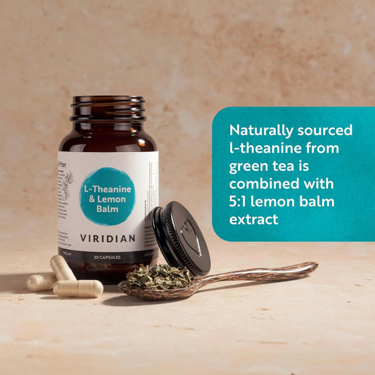Viridian - L-Theanine And Lemon Balm 90 Veg Caps | 300Mg Lemon Balm Extract & 200Mg L-Theanine | Supports Cognitive Function | 100% Active Ingredients With No Fillers Or Artificial Additives