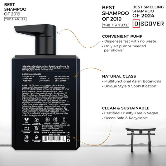 Blackwood For Men Hydroblast Moisturizing Shampoo - Men'S Shampoo For Coarse, Dry, & Curly Hair-Infused With Ginseng & Ginger - Natural Vegan Formula -Sulfate Free, Paraben Free & Cruelty Free (7 Oz)